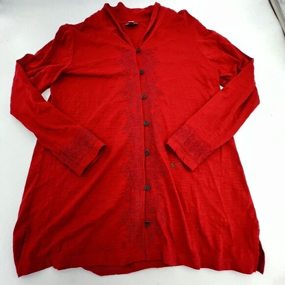 J Jill Red Button Up Embroidered Blouse Size M - Picture 1 of 5